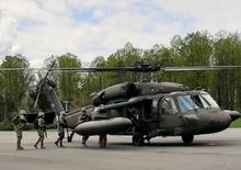 George Mason University ROTC cadets board a U.S. Army UH-60 Blackhawk helicopter