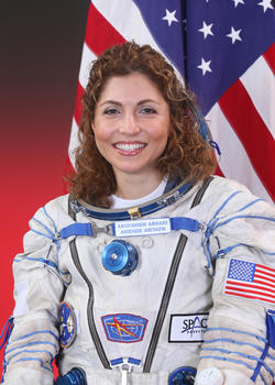 Headshot of Anousheh Ansari dressed as an astronaut.